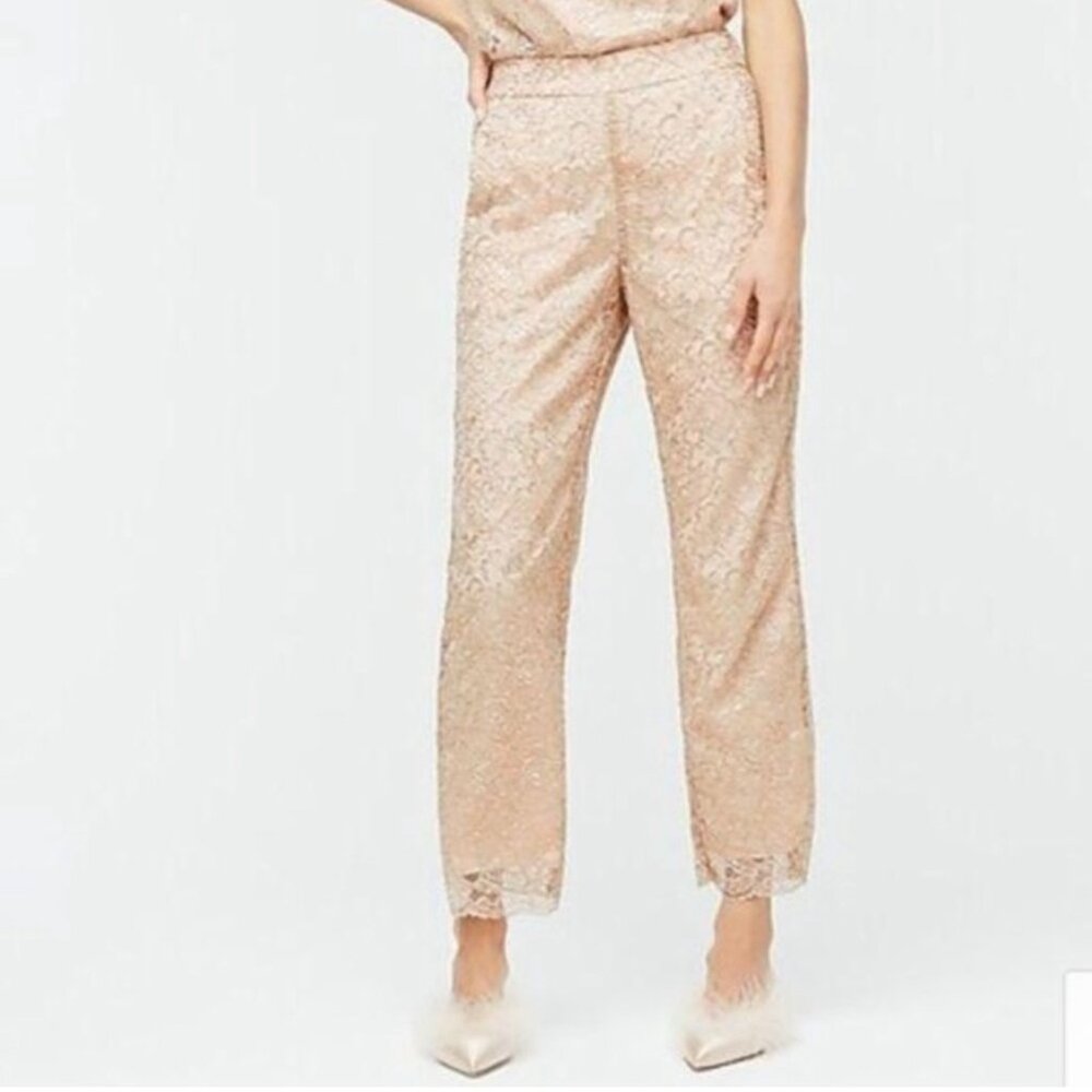 EUC Women's J. CREW Peyton Pull-On Metallic Lace Wide Leg Pant | Size 16